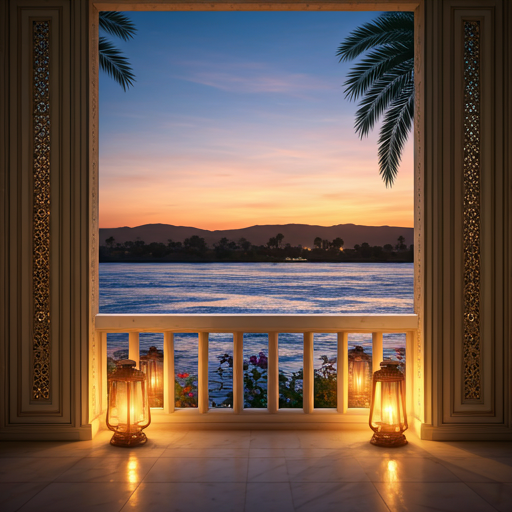 A serene view of the Nile from a private balcony at twilight