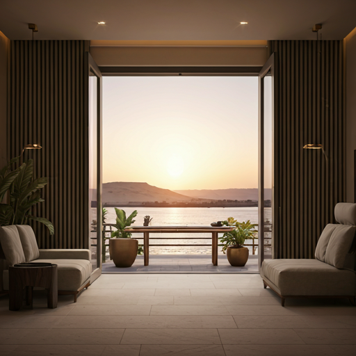 Luxor office overlooking the Nile at sunset