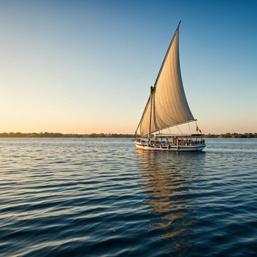 Luxury dahabiya sailboat on the Nile at dawn